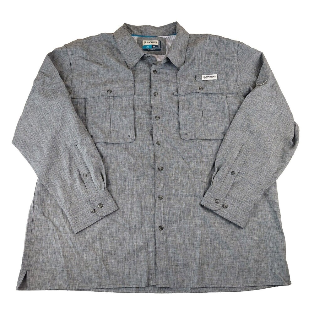 Magellan Outdoors Fish Gear Shirt Mens 2XL Gray Relaxed Fit‎ Long Sleeve Vented